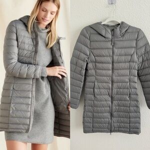 Quince Gray Lightweight Down Packable Long Puffer Jacket